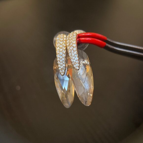 Champagne With Pave White Stone Swarovski Designer Earrings - Picture 2 of 7